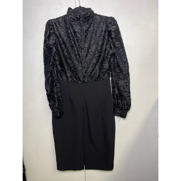 Badgley Mischka Formal Long Sleeve Dress Velvet Burnout Mock Neck Cocktail Sz8 - Picture 6 of 15
